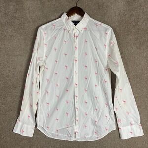 Bonobos Shirt Mens Medium M White/Pink Slim Fit Flamingo Print Long Sleeve Woven